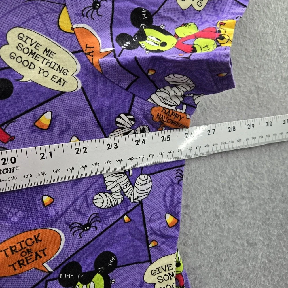 Disney Women Scrub Top‎ 2X Purple Graphic Print Mickey Mouse Halloween Logo